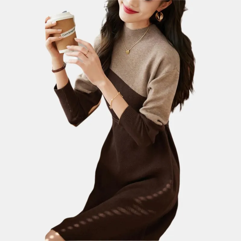 Mo Han Yi Mei Long Sleeved Dresses Women's Light Coffee-4