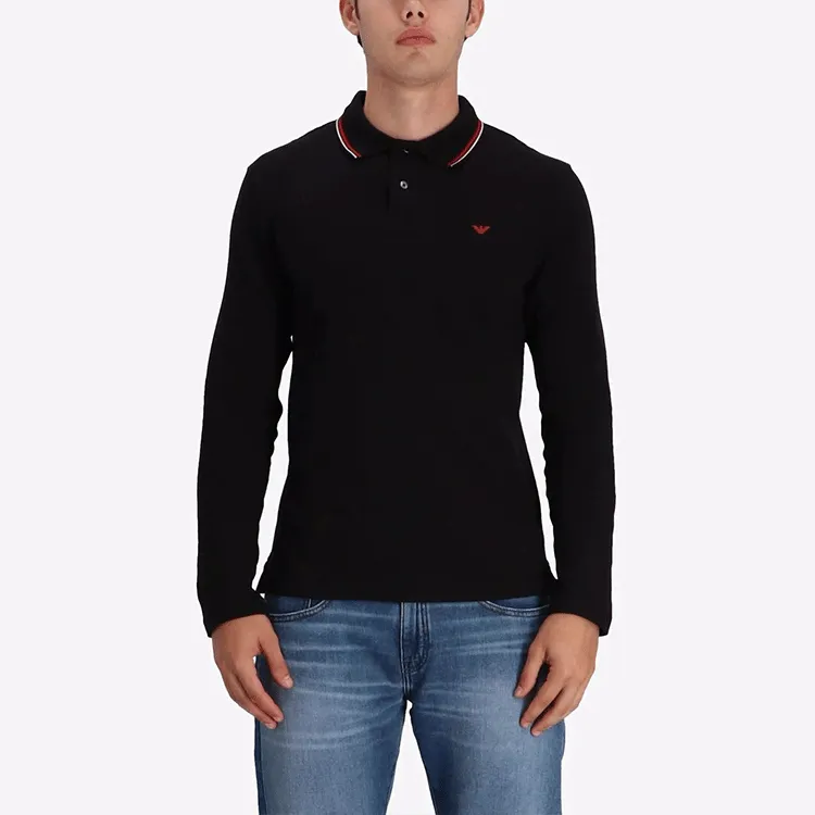 EMPORIO ARMANI Long sleeved Stretch Piqué Polo Shirt With Micro Eagle Embroidery-2
