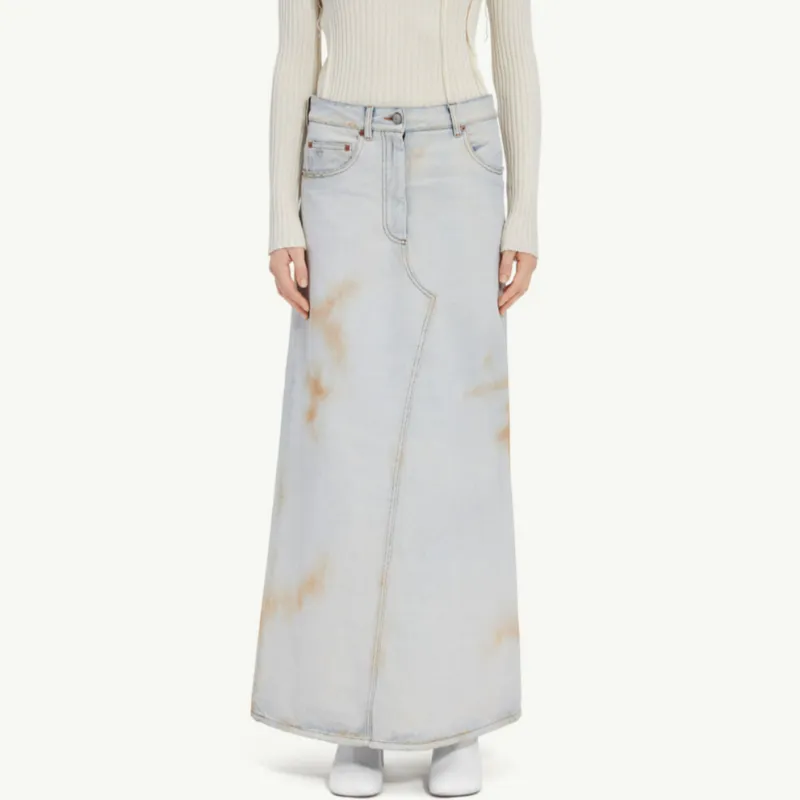 MM6 Maison Margiela Logo Patch Distressed Denim Midi Skirt-1