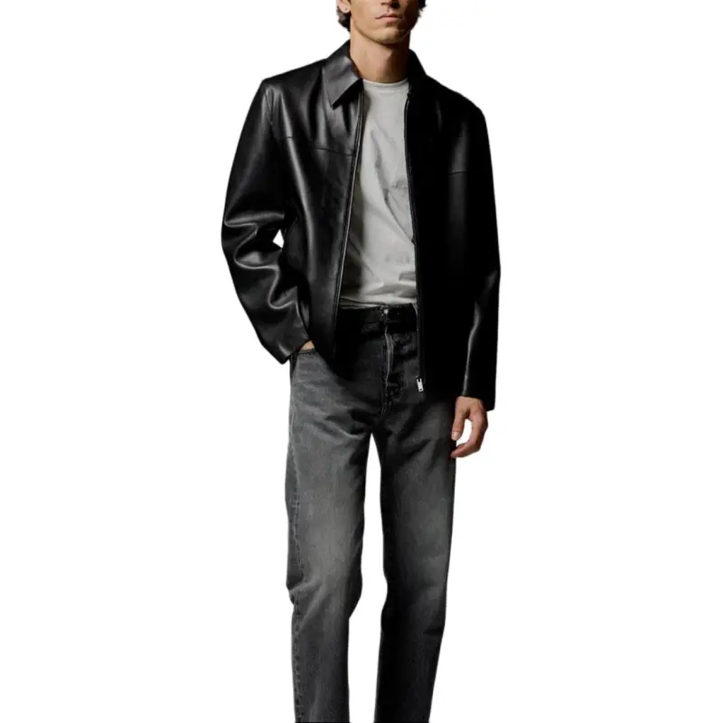 ZARA Leather Jacket Men's Black-1