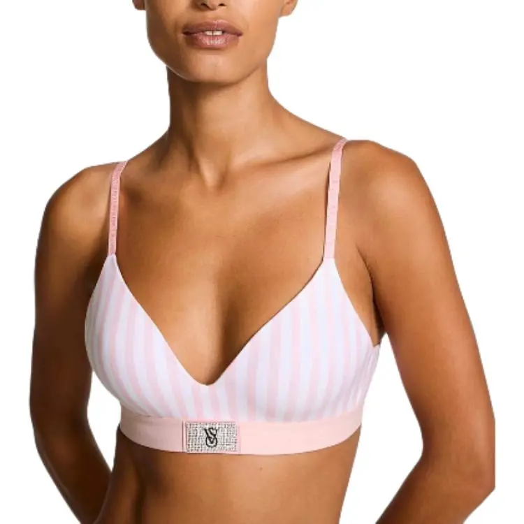 Victoria's Secret Bra Women's Pink White Stripes-2