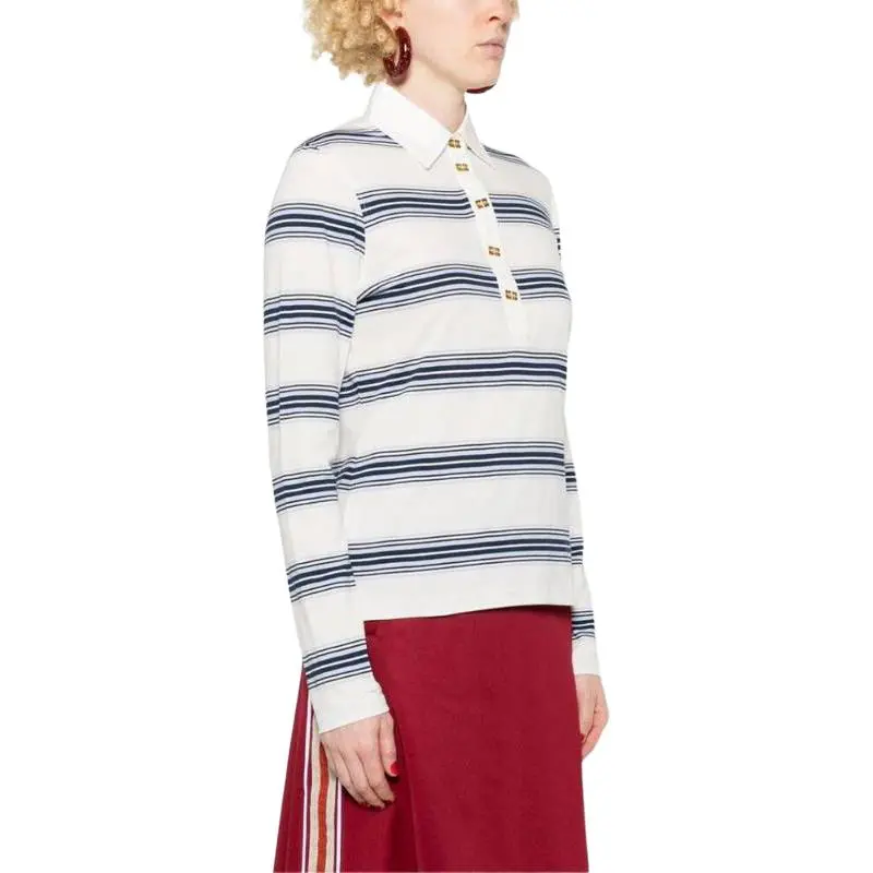 GANNI Striped Long-Sleeved Polo Shirt-2