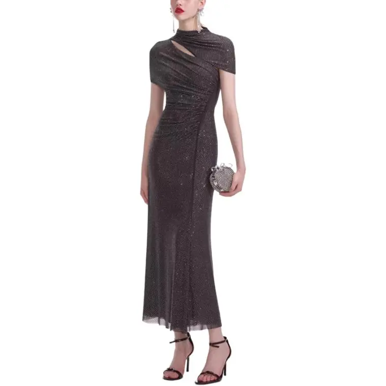 Self portrait SS25 Short Sleeved Dress Women's Dark Gray-3