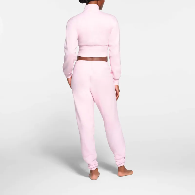 SKIMS COTTON FLEECE CROPPED HALF ZIP PULLOVER Sweatshirt Women's CHERRY BLOSSOM/Cherry Blossom-2