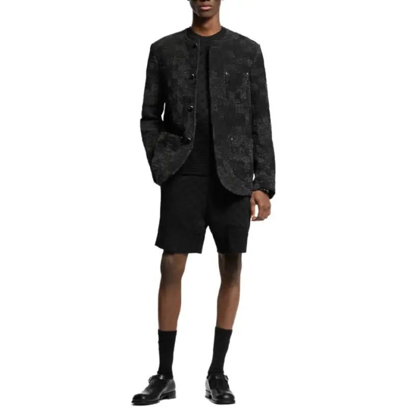 Lv Denim Bouclette Collarless Jacket-1