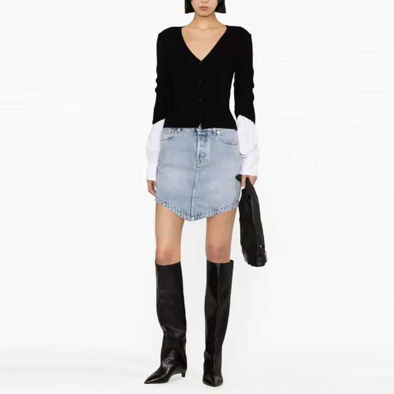 T By Alexander Wang Ribbed Compact Cotton Cuff Cardigan Shirt Black/White-1