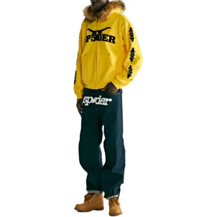 Sp5der Fur Hooded Zip Up Sweatshirt-2