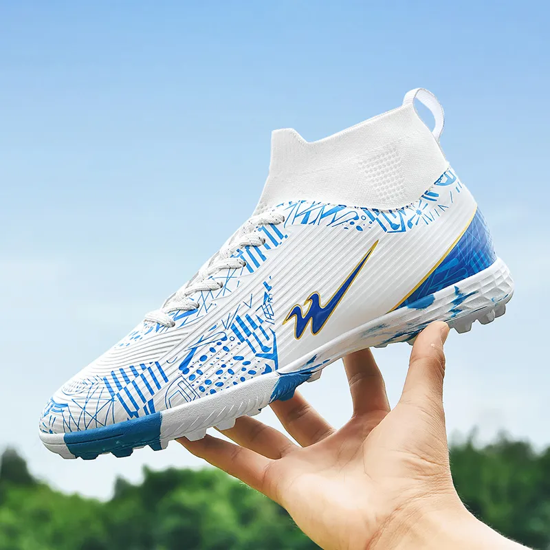 DOUBLE STAR 88 Anti Slip Wear Resistant Soccer Shoes Unisex White Blue-1