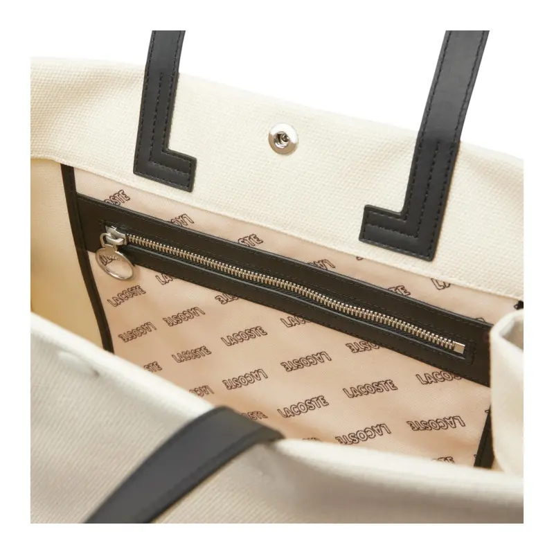 LACOSTE Cotton Canvas Bag, Tote Bag, Shopping Bag, Handbag Unisex Beige-3