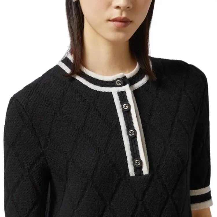 GUCCI Extra Fine Wool Piquet Dress Short Sleeved Dress Women's Black-5