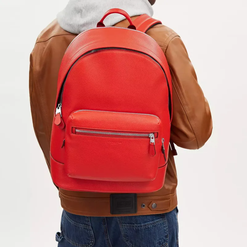 COACH West Leather Patchwork Smooth Calfskin Backpack Large Size Unisex Red-3