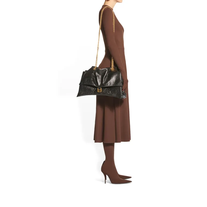 Balenciaga CRUSH Cow Leather Double Chain Bag, Crossbody Bag, Shoulder Bag Tubas Women's Brown-5