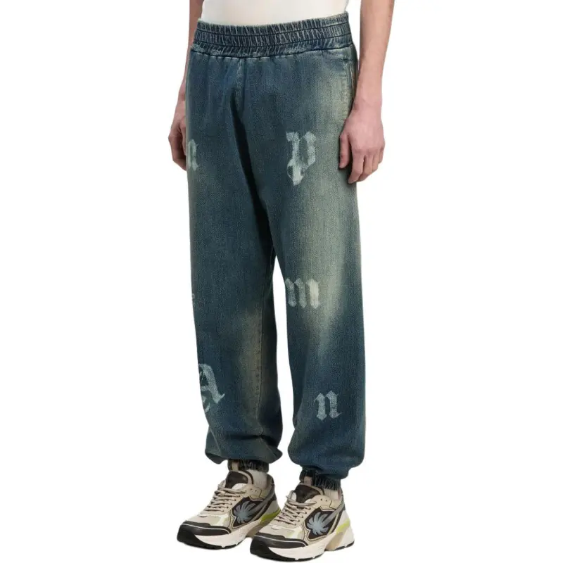 PALM ANGELS Letter Printed Elastic Waistband Jeans-3