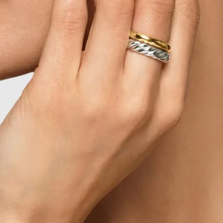 David Yurman 18K Yellow Gold And Sterling Silver Dy Mercer® Two Row Ring-3