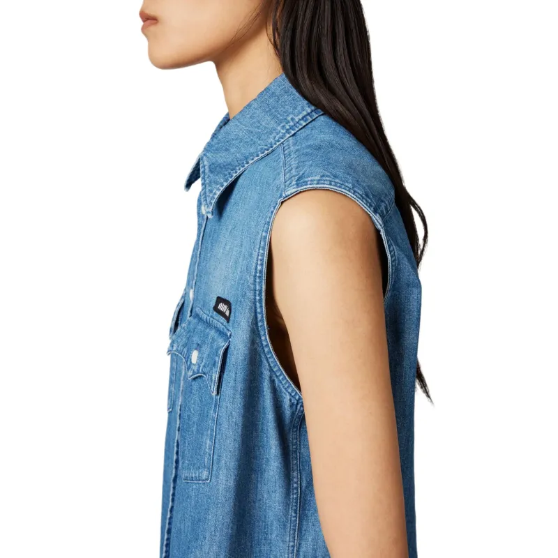 MIU MIU Sleeveless Button Up Denim Shirt-4
