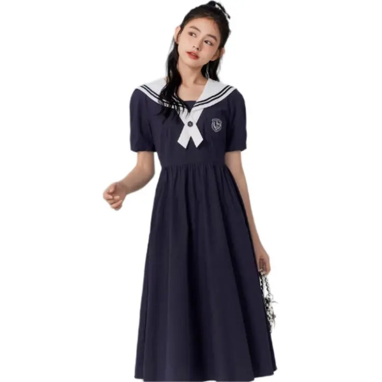 ZIHAN Short Sleeved Dress Women's Navy Blue-3
