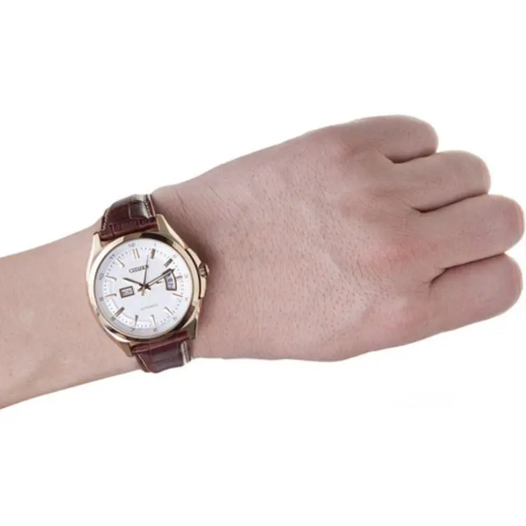 CITIZEN Automatic Mechanical Movement Cow Leather Strap Watch Men's Watches White Dial-4
