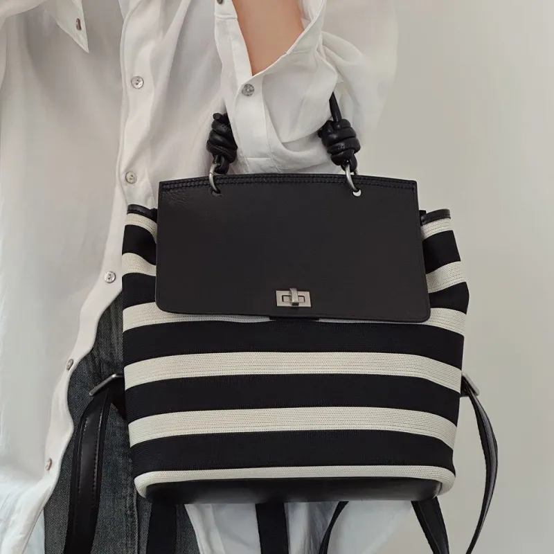 JPJ Flyknit Fabric Backpack Medium Size Women's Black White-2