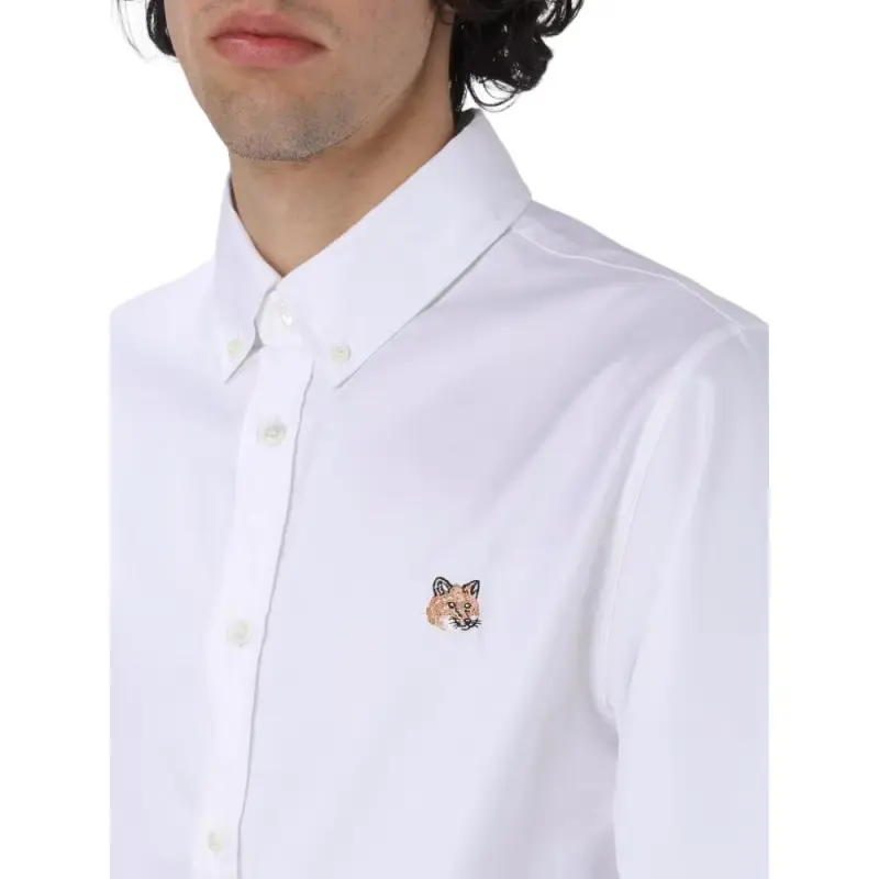 Maison Kitsune Fox Head Embroidered Long Sleeved Shirt-4