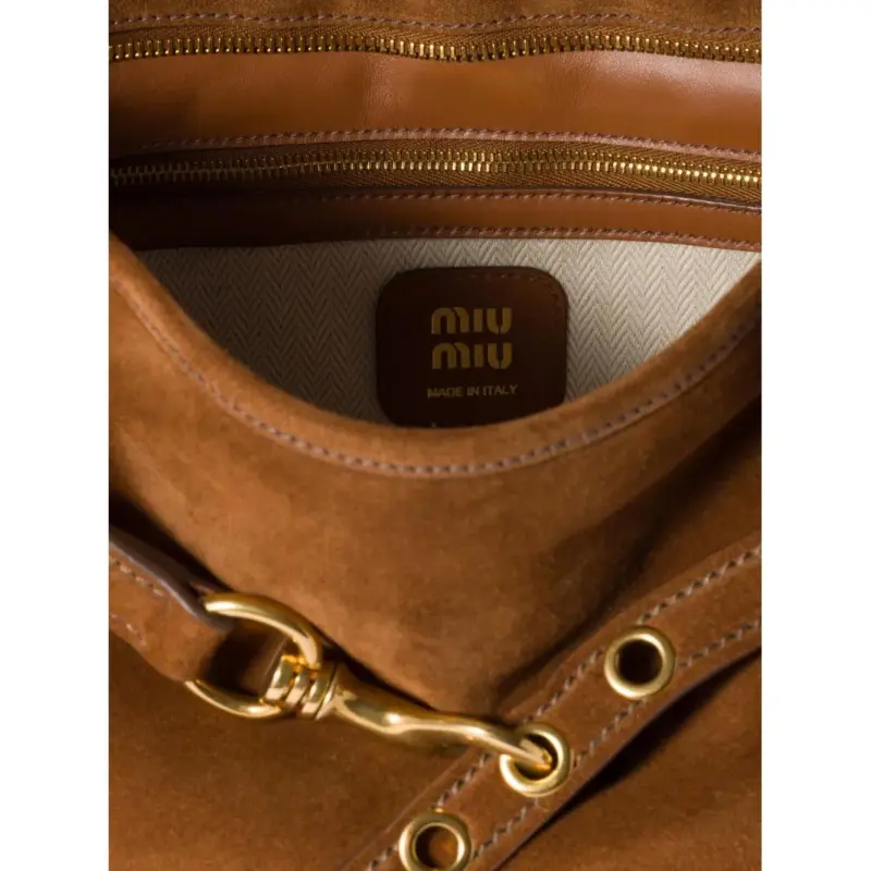 MIU MIU Aventure Lambskin Shoulder Bag Women's Camel Brown-4