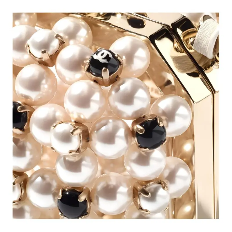 CHANEL Glazed Pearls With Rhinestone Evening Bag, Crossbody Bag, Shoulder Bag Mini Women's White & Black-3