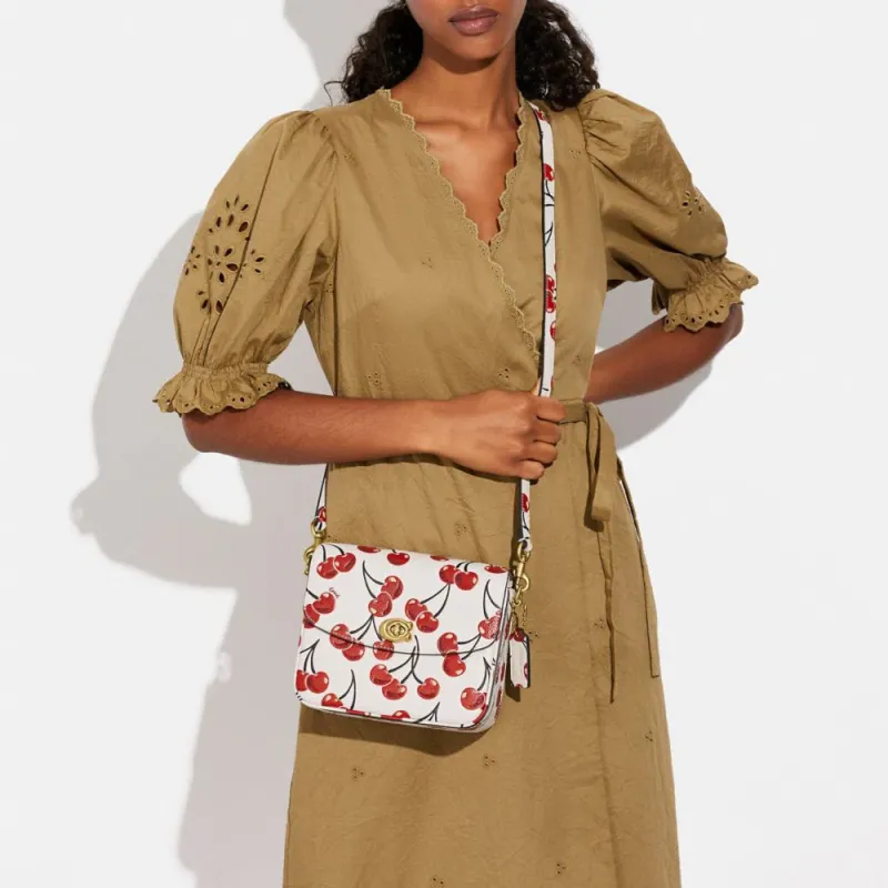 COACH Cassie Leather Handbag, Crossbody Bag Trumpets Women's White Red-4