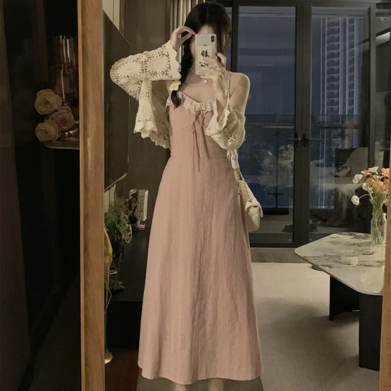 GULIANFEI Slip Dresses Women's Pink Camisole Dress-4