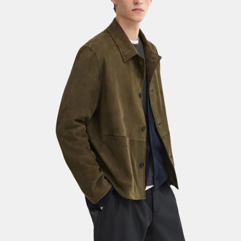 Massimo Dutti Leather Jacket Men's Brown Green-3