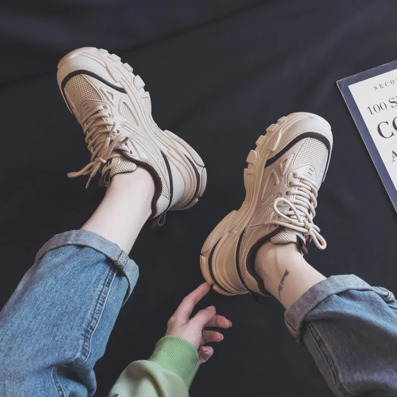 Warrior Warrior Height Increasing Wear Resistant Slip Resistant Low Top Chunky Sneakers Women's Khaki Brown-8