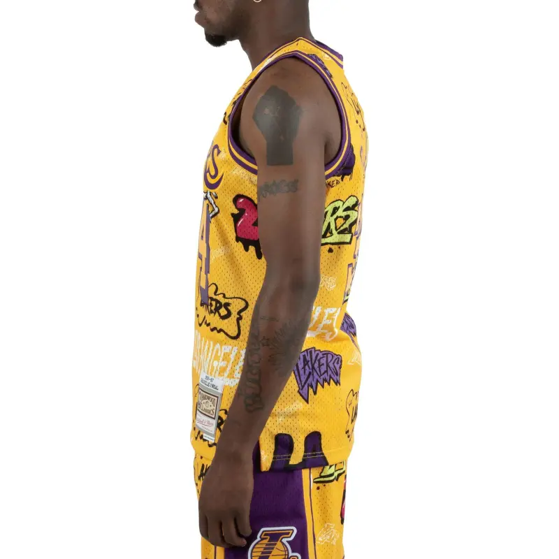 Mitchell Ness 'LA Lakers 1996 Shaquille O'Neal' Slap Sticker Swingman Jersey Vest Top-2