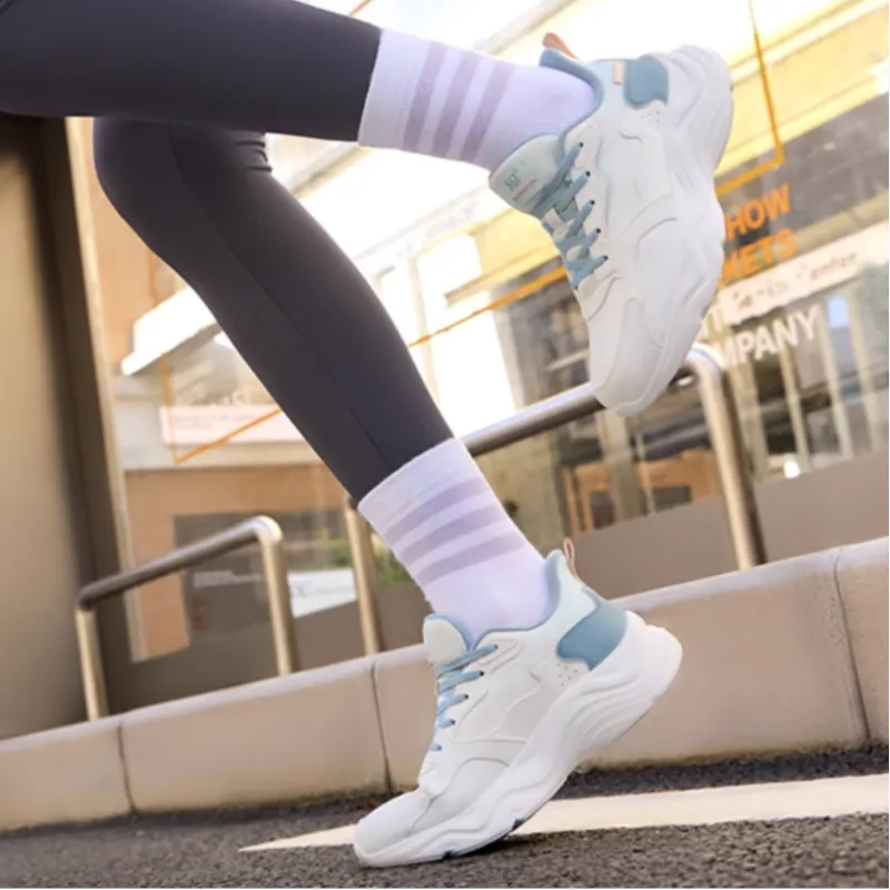 361° Linglong Series Cushioned Wear-Resistant Water-Resistant Low-Top Casual Running Shoes Women's White Blue-4