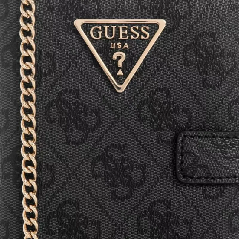 GUESS Artificial Leather Crossbody One Shoulder Chain Bag With Passport Holder Women's Black-4