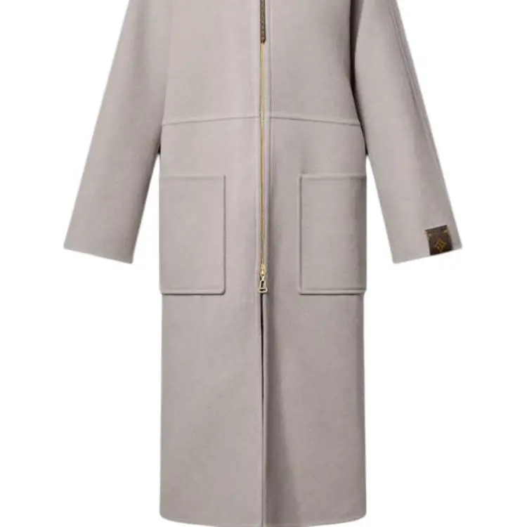 LOUIS VUITTON Leather Collar Double Face Coat-4