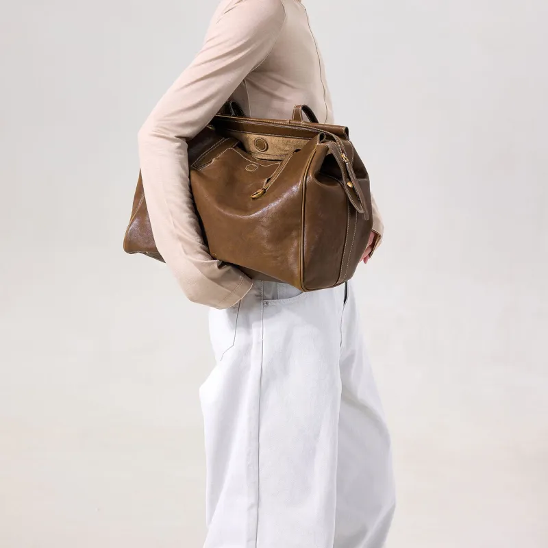 Songmont Cow Leather Travel Bag, Shoulder Bag Medium Size Unisex-3