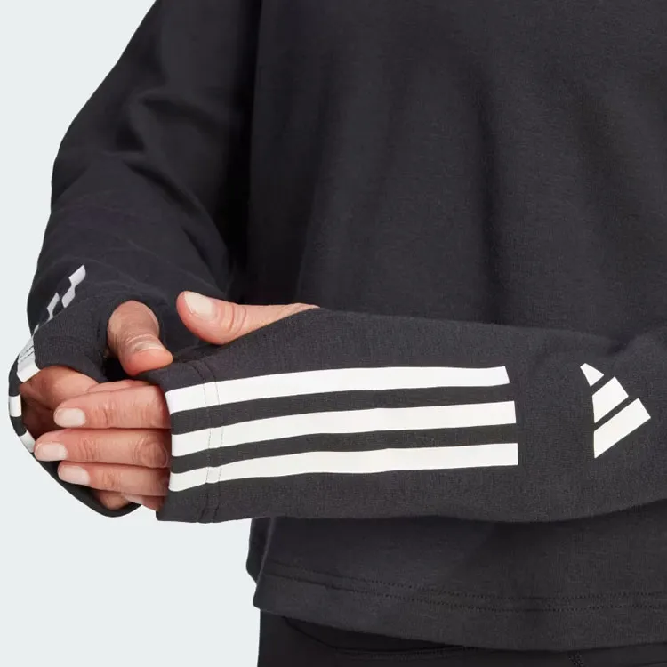 Adidas Train Essentials Train Cotton 3 Stripes Hoodie Sweatshirt Women's Black-4