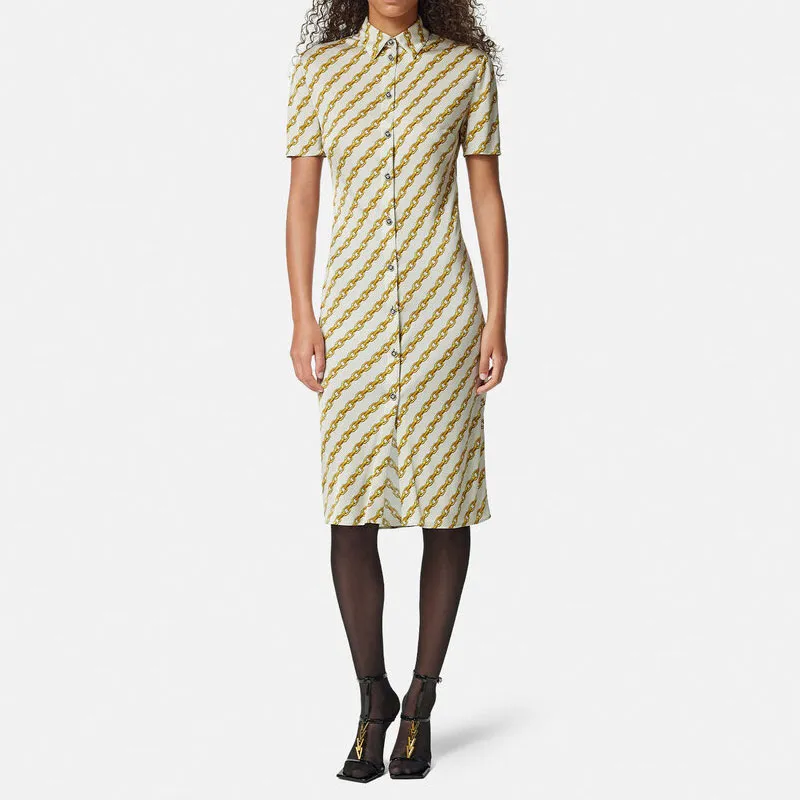 VERSACE Chain Printed Button Up Midi Dress-1