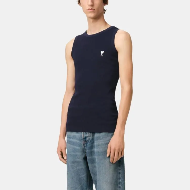 Ami Paris Ami De Coeur Logo Embroidered Knitted Tank Top-2