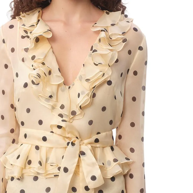 Valentino Polka Dot Printed V Neck Ruffled Dress-9