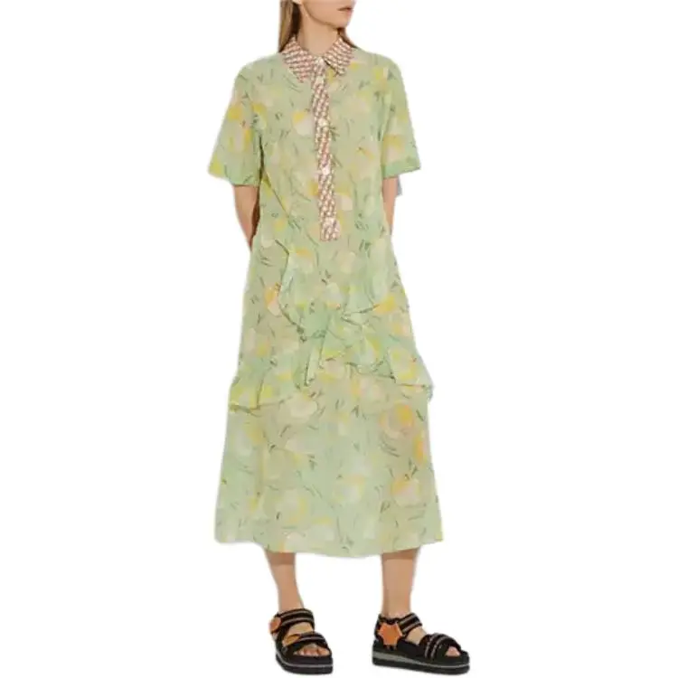 COACH Short Sleeved Dresses Women's Green-2