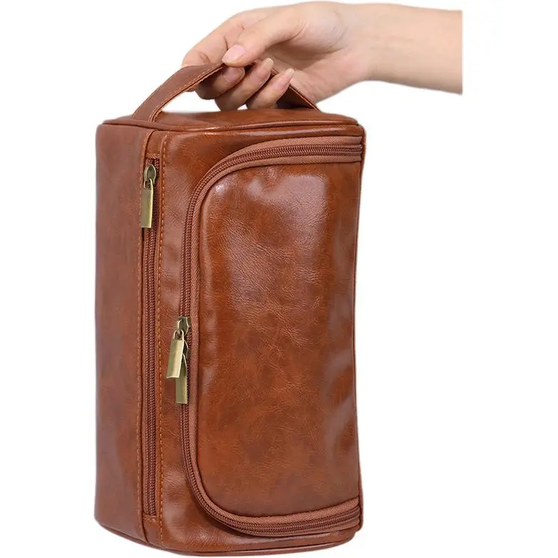 LETOO Polyurethane Toiletry Bag, Travel Storage Bag Unisex Brown/Tea Brown/Beige/Black-4