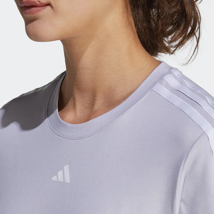 Adidas Women's Aeroready Train Essentials 3 Stripes T Shirt Silver Dawn/White-4