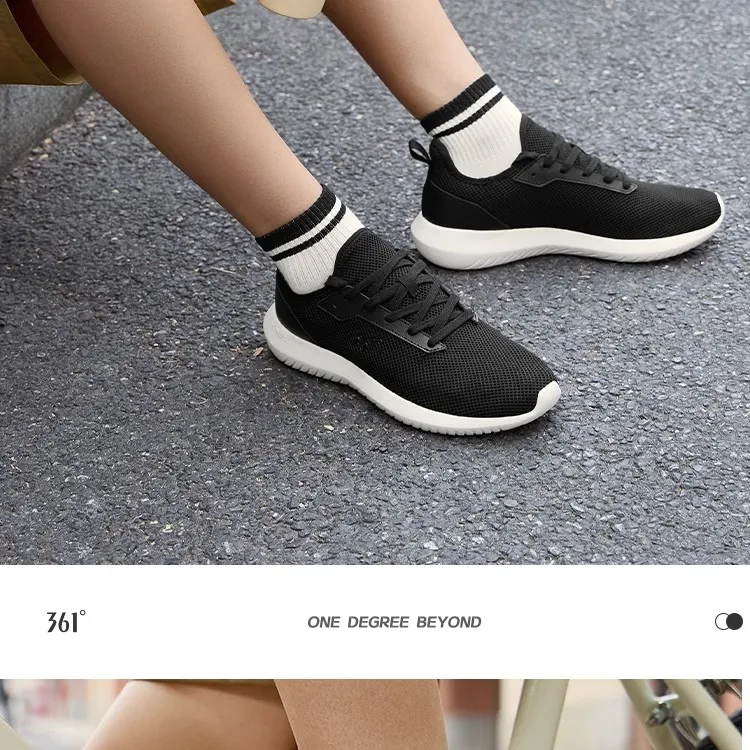 361° Breathable Lightweight Low-Top Running Shoes Men's Black White-2