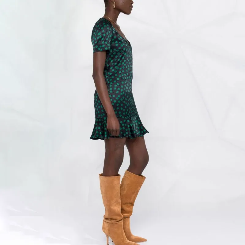 SAINT LAURENT Polka Dot Printed Short Sleeved Mini Dress-4