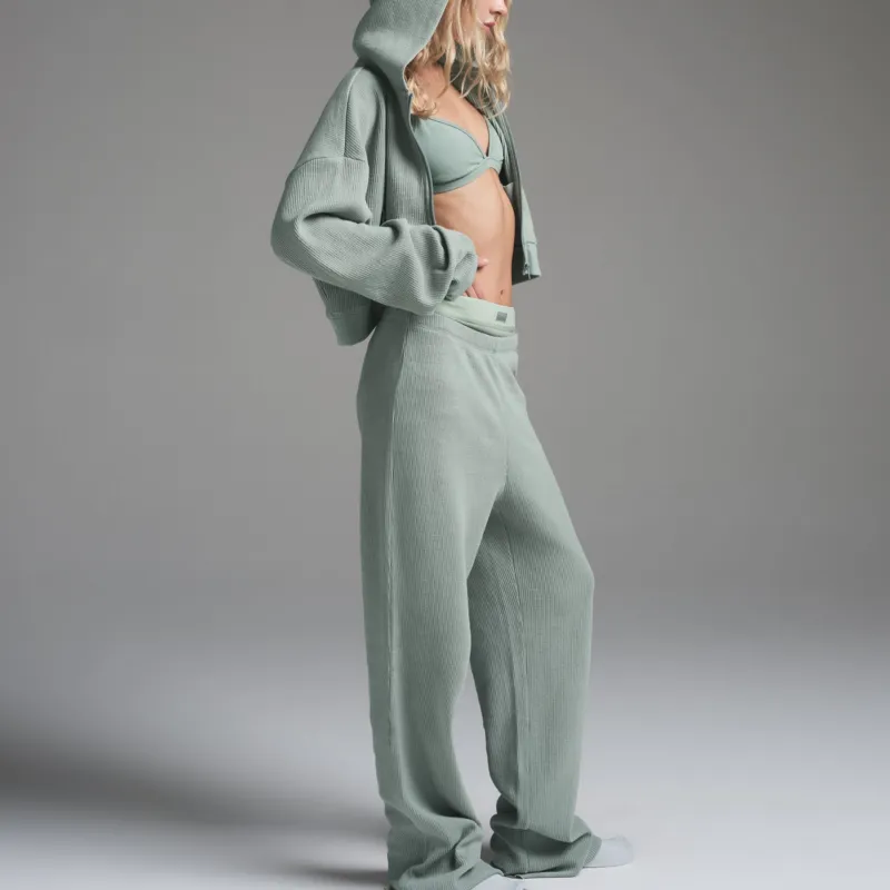 SKIMS FW24 HEAVY WAFFLE CROPPED ZIP UP HOODIE Sweatshirt Women's VAPOR/Steam Color-2