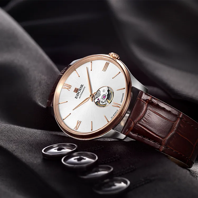 EBOHR Master Collection Mechanical Movement Leather Watch Bands Watch Men's Watches White Dial-1