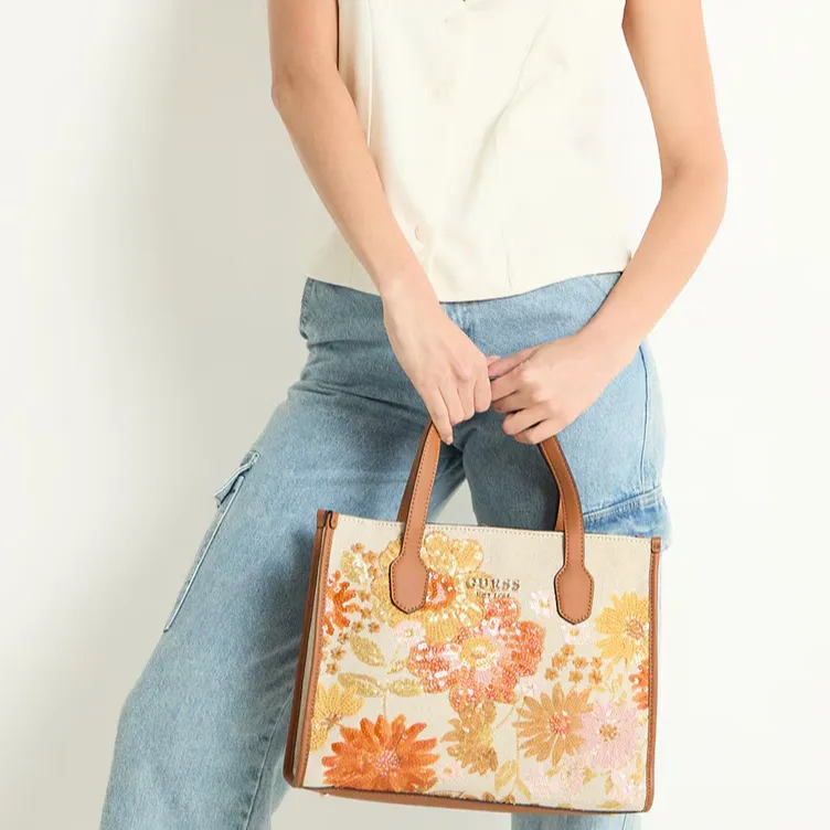 GUESS Canvas Canvas Bag Tote Bag Shopping Bag Shoulder Bag Crossbody Bag Handbag Regular Women's Multicolor-4
