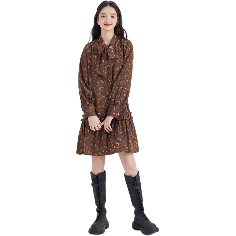 DEAR DEER PUFF Long-Sleeved Dresses Women's Brown-4