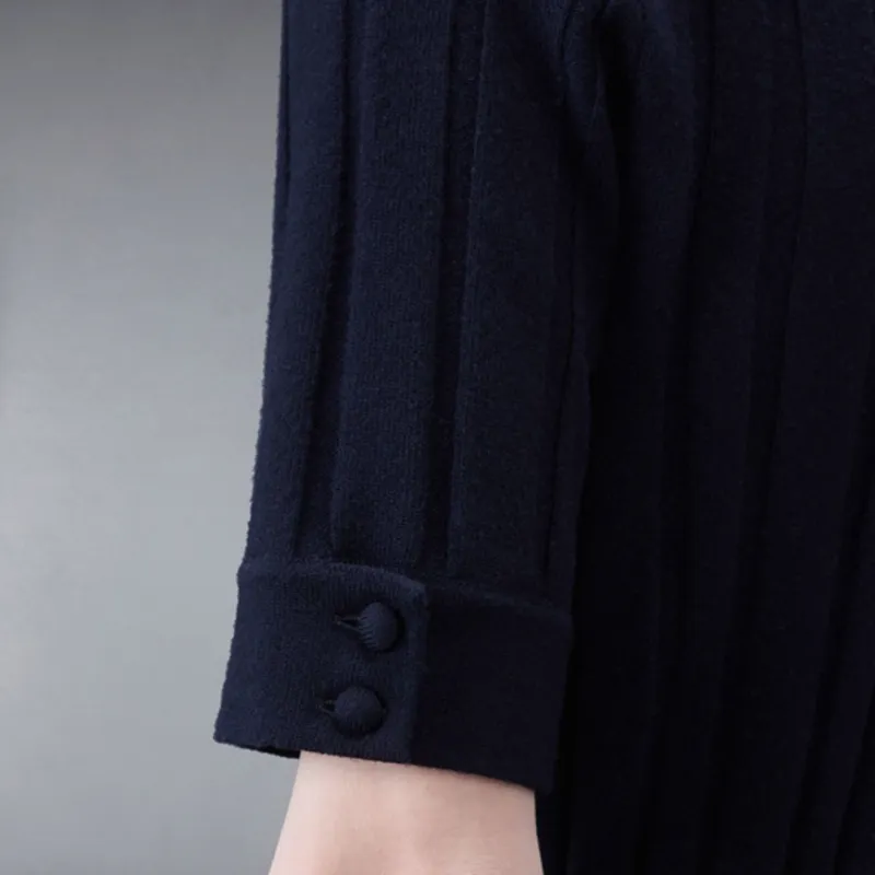 THOM BROWNE· Wide Rib Boiled Merino Polo Dress Short Sleeved Dress Women's Black-4