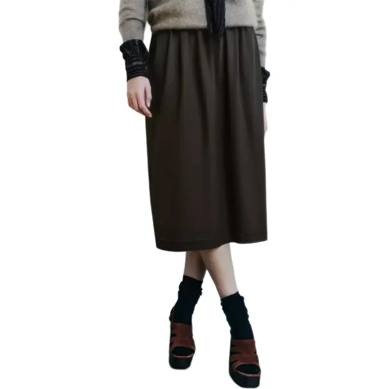 ZARA ZW Series Casual Long Skirt Women's Dark Khaki-2