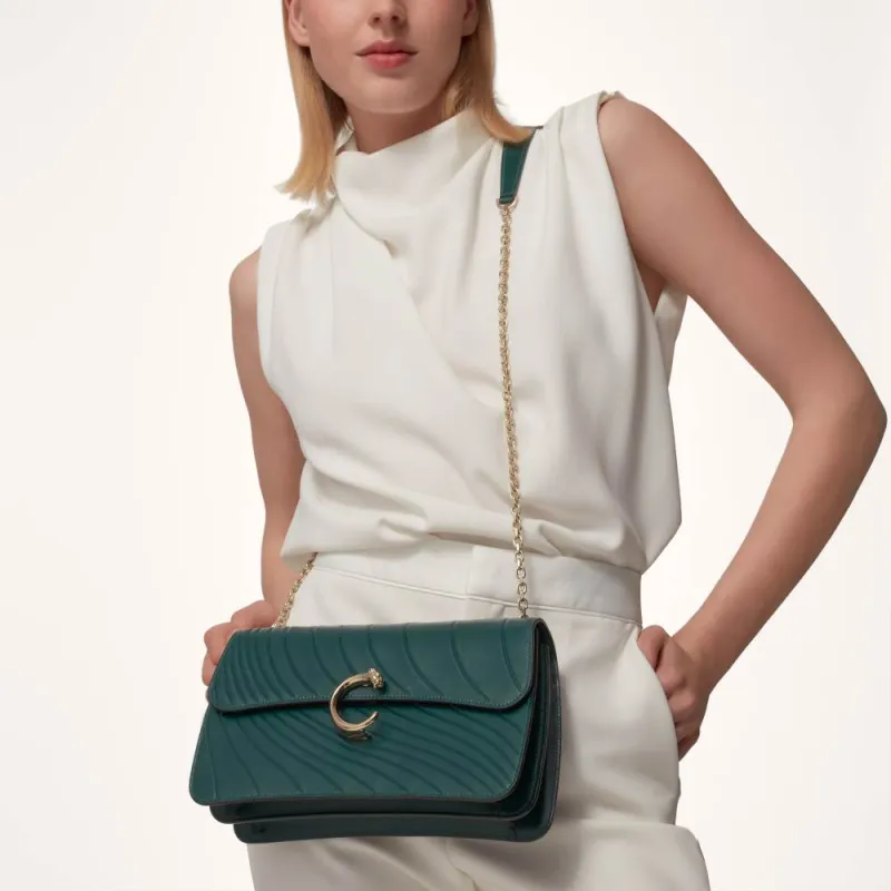 CARTIER Panthère De Cartier Calfskin Crossbody Bag Shoulder Bag Small Size Women's Emerald Green-4